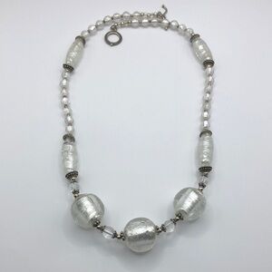 Silvery foil art glass chunky statement style necklace artisan handcrafted.